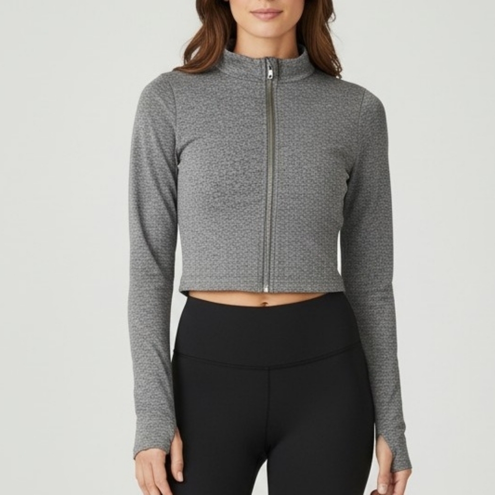 Gray Zip-Up Cropped Jacket
